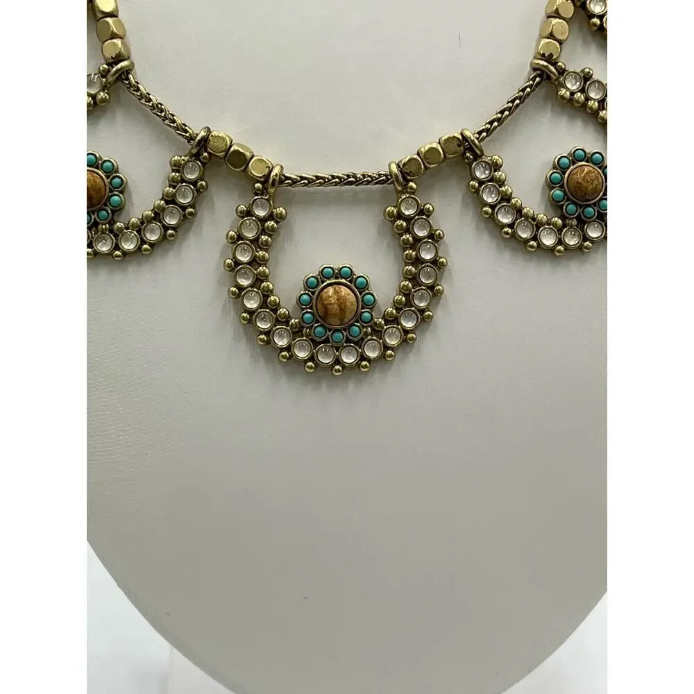 LUCKY BRAND Necklace Chunky Semi‎ Precious Jasper Crystal Accents Gold Tone